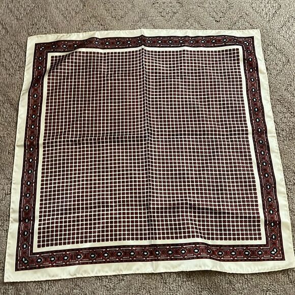 Vintage Square Scarf 21"x21" Geometric & Paisley Border - Picture 1 of 2